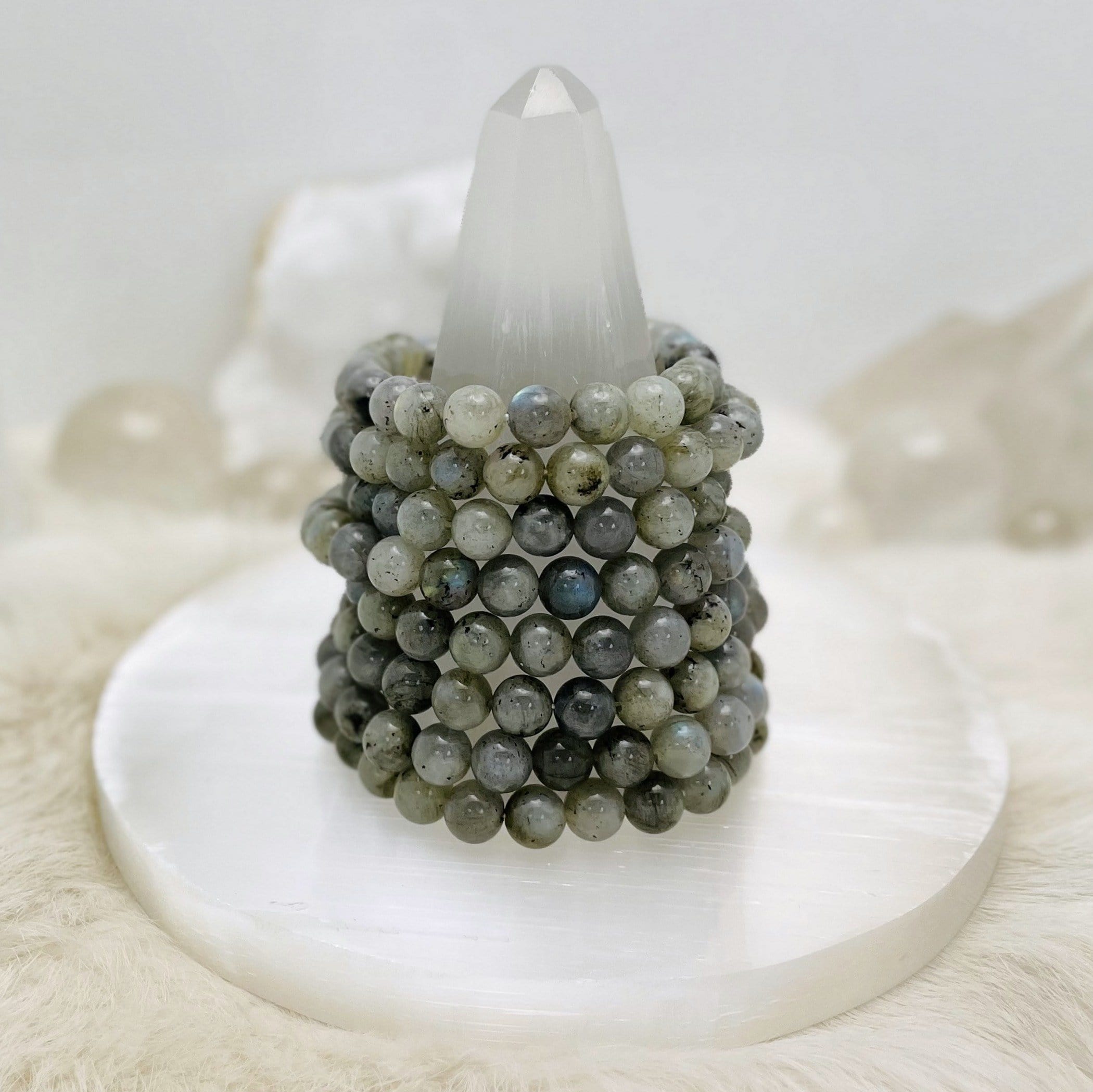 Labradorite Crystal Round Bead Bracelets