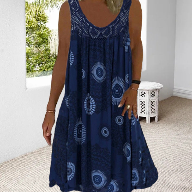 Women Summer O-Neck Sleeveless Print Dress