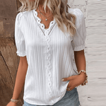 V Neck Plain Lace Elegant Shirt