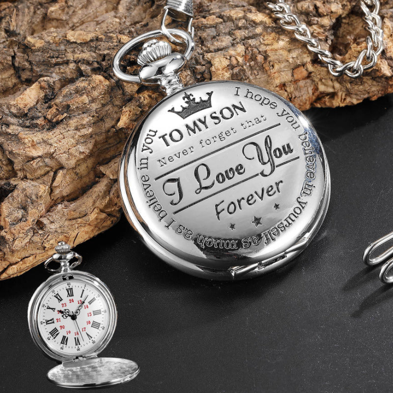 To My Son Quartz Pocket Chain Watch