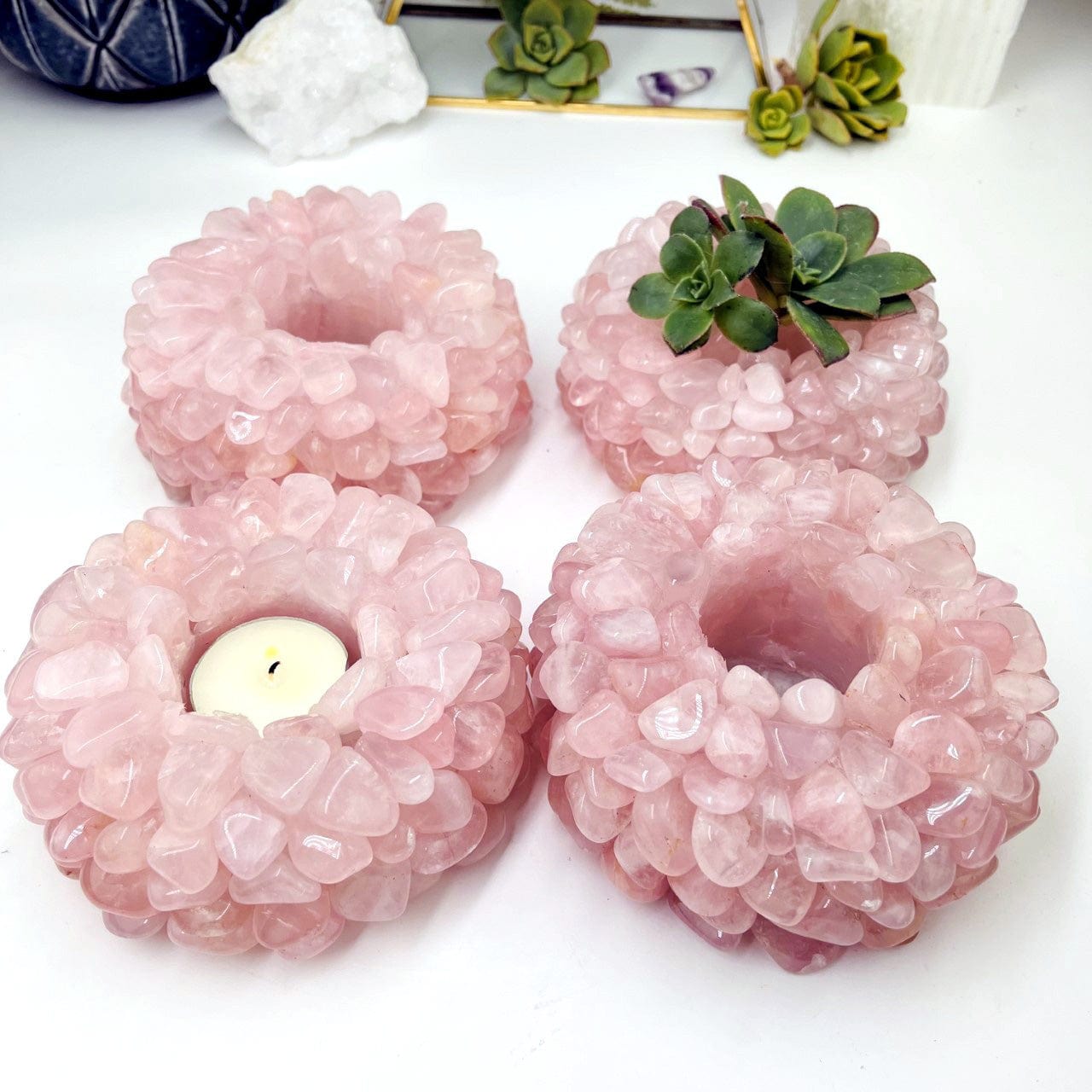 Tumbled Crystal Candle Holder - YOU CHOOSE Stone and Size (RK6A)