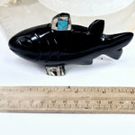 Black Onyx Crystal Fish with Shell and Gemstone Inlays