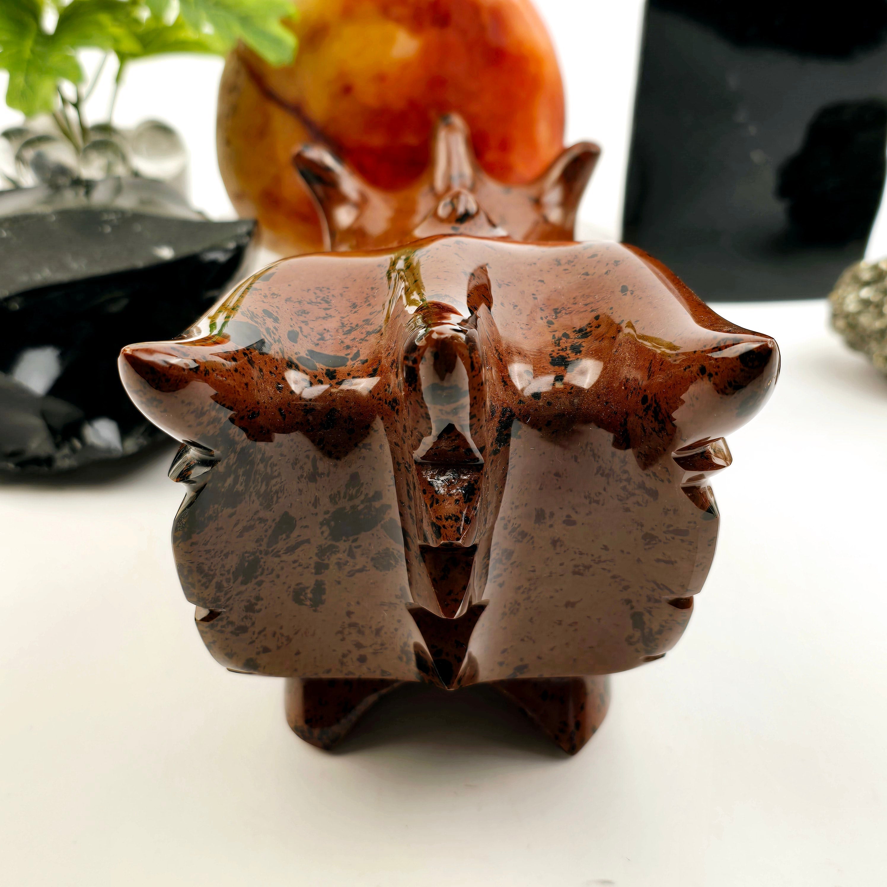 Mahogany Obsidian Crystal Dragon Head Carving