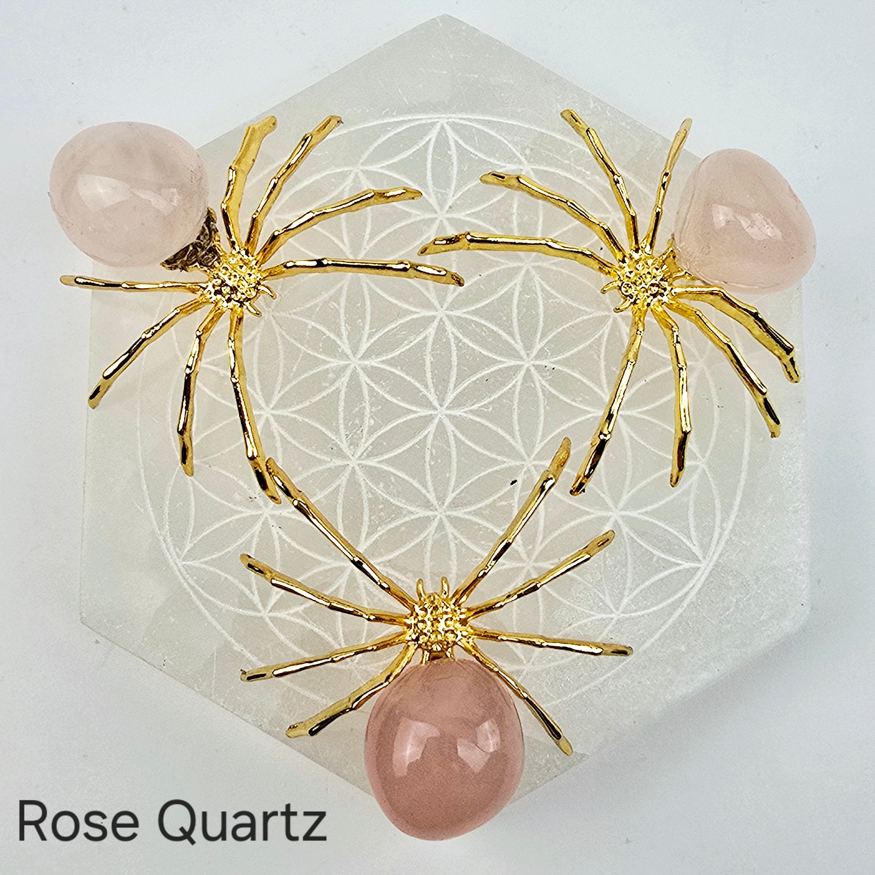 Crystal Spider - Gold-Toned Metal Spider with Tumbled Stone Body - Halloween Witchy Decor