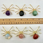 Crystal Spider - Gold-Toned Metal Spider with Tumbled Stone Body - Halloween Witchy Decor