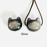 Sheen Obsidian Crystal Cat Bead in Gold or Silver