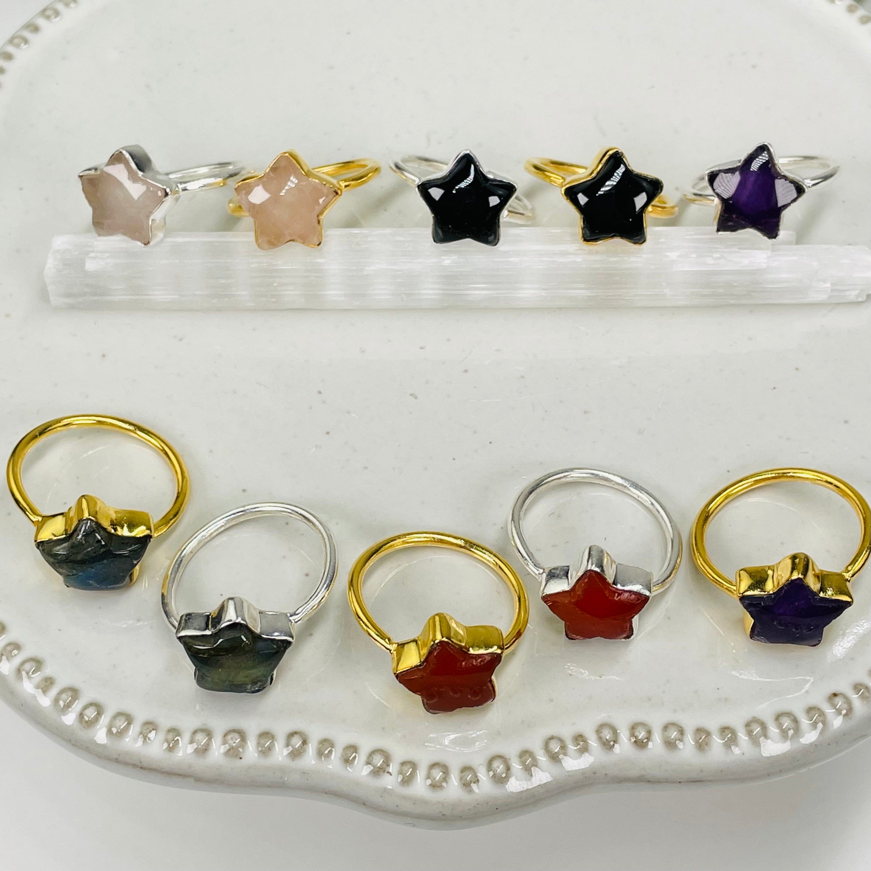 Gemstone Star Ring - Gold or Silver