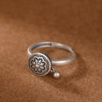 Buddhist Tibetan Prayer Wheel Ring OM Mantra Lotus Floral Ring