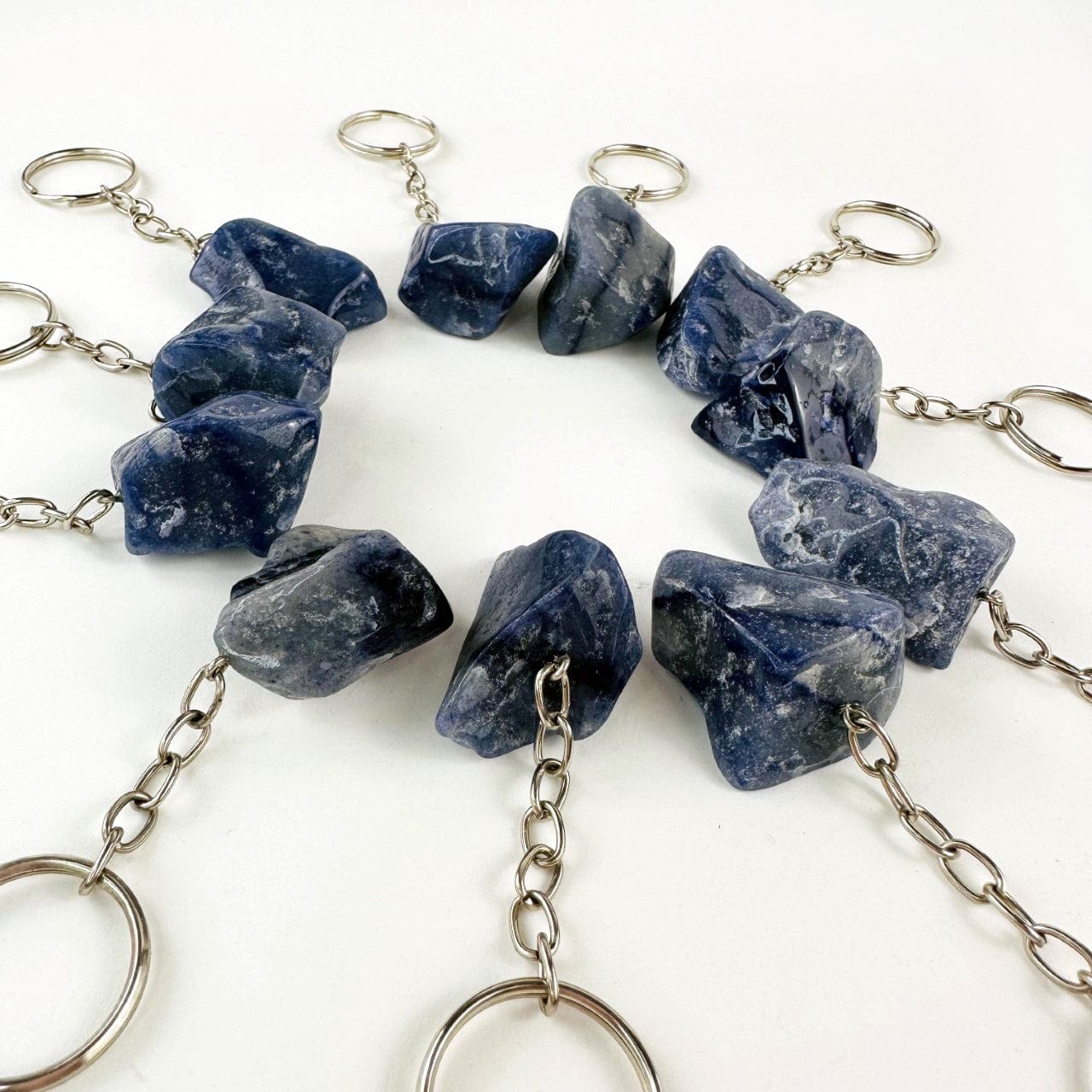 Blue Quartz Polished Freeform Silver Toned Key Chain - Tumbled Blue Stone