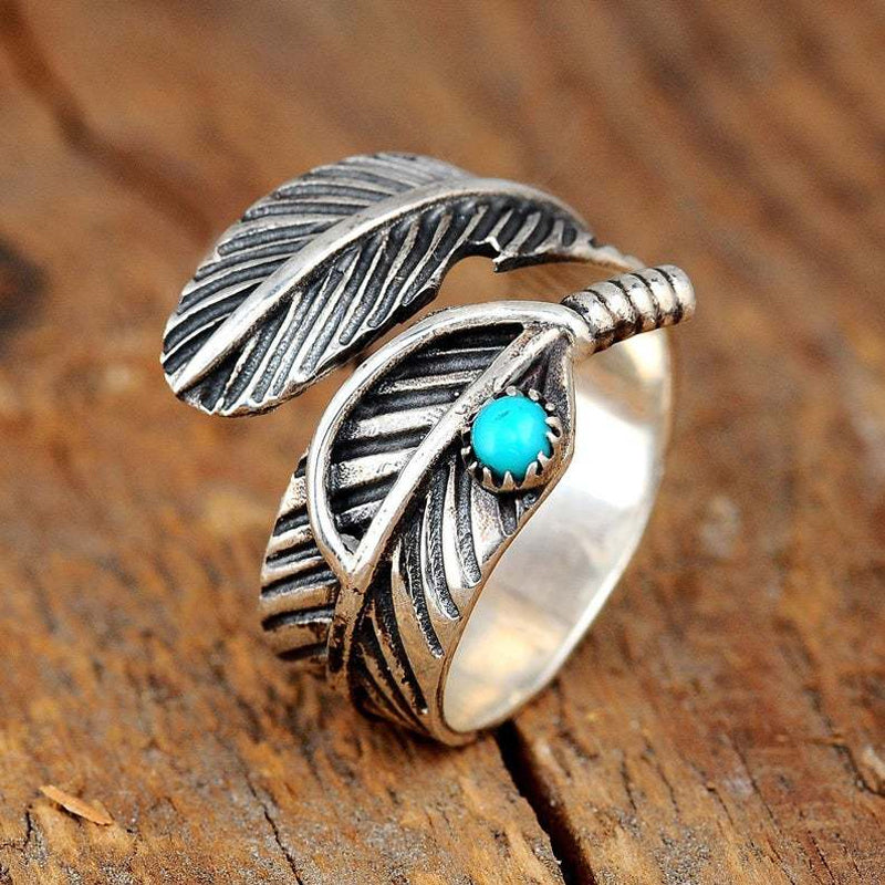 Feather Turquoise Adjustable Ring