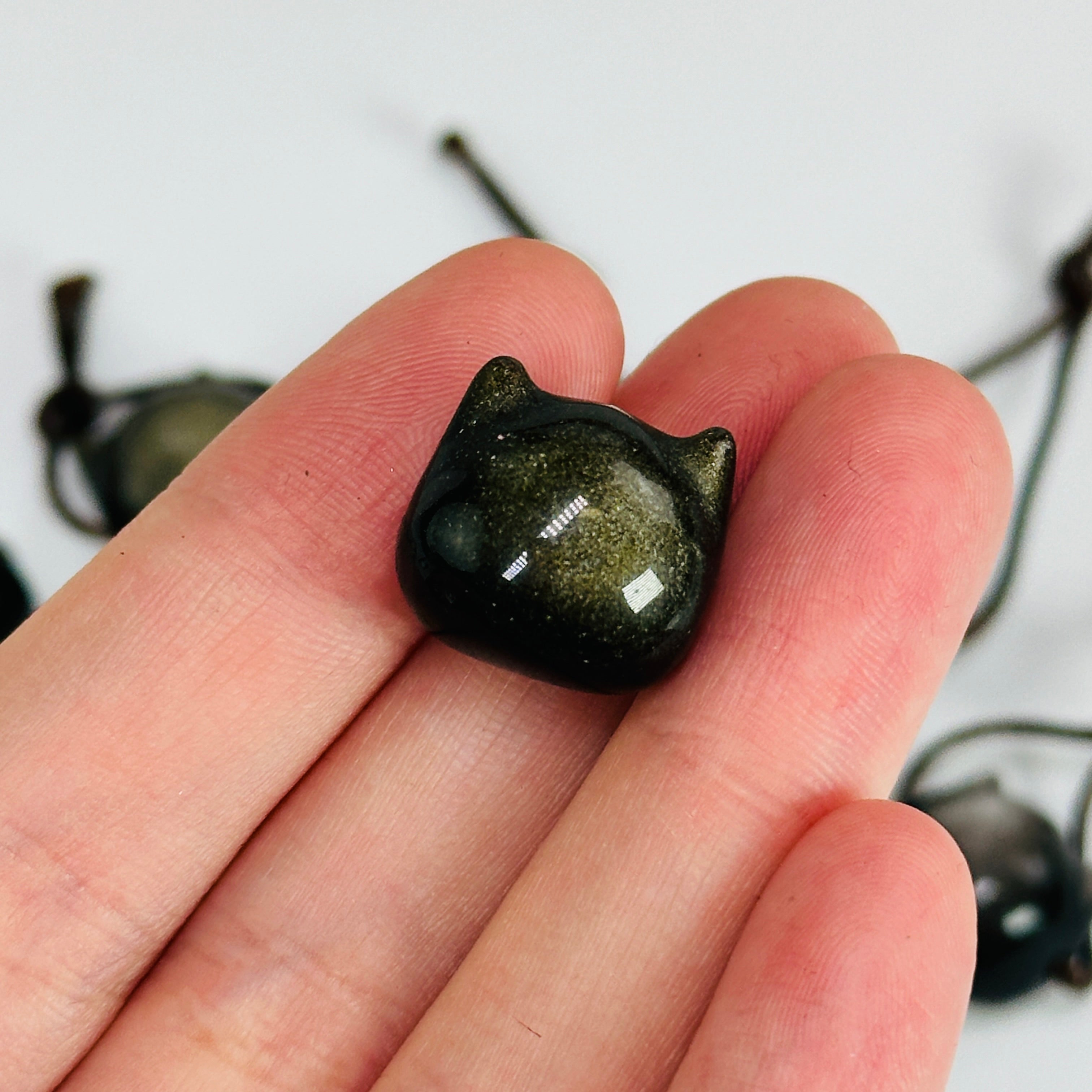 Sheen Obsidian Crystal Cat Bead in Gold or Silver