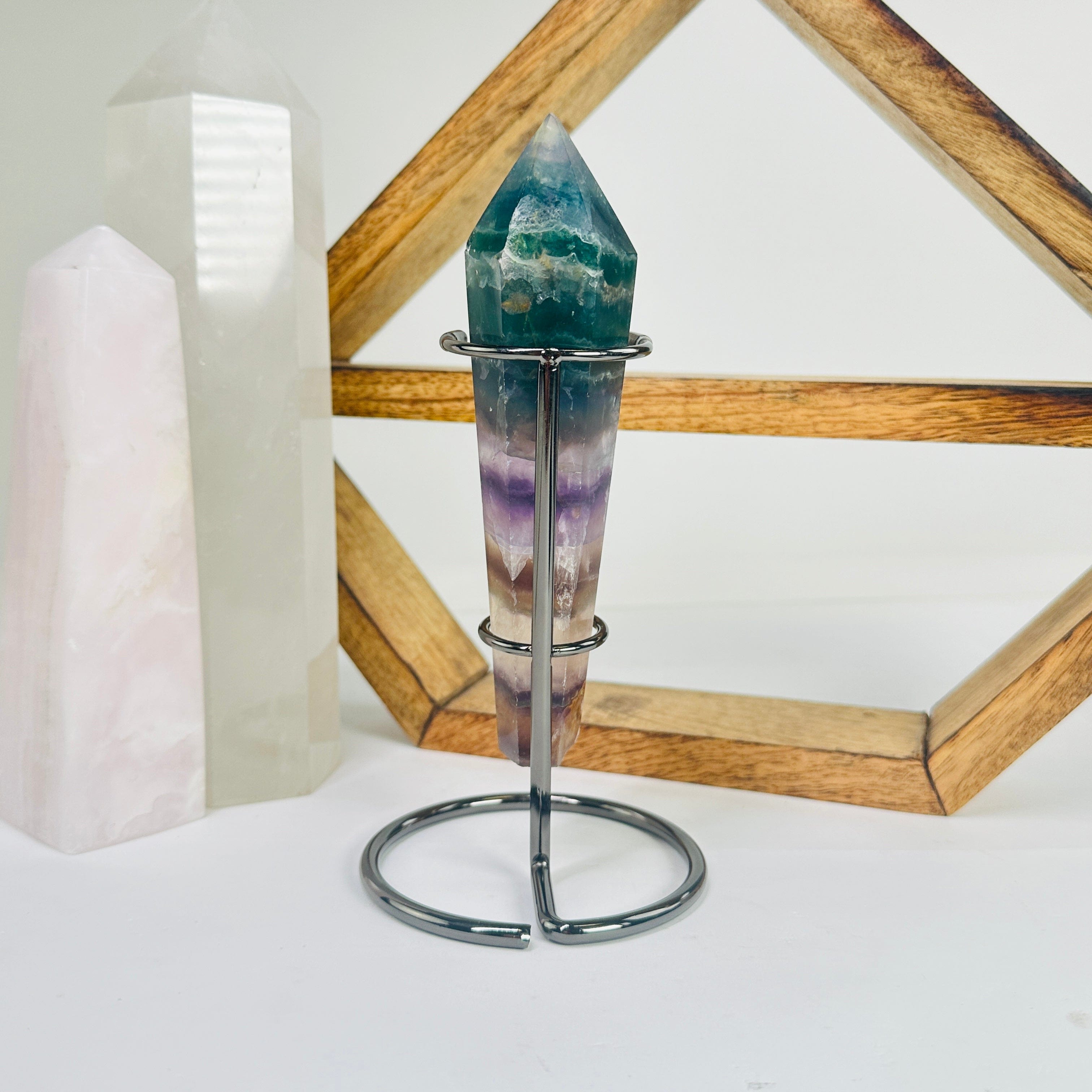 Fluorite Crystal Point with Stand AS IS