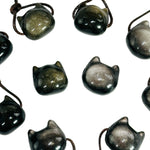 Sheen Obsidian Crystal Cat Bead in Gold or Silver