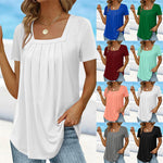 Square neck solid color short sleeve t-shirt