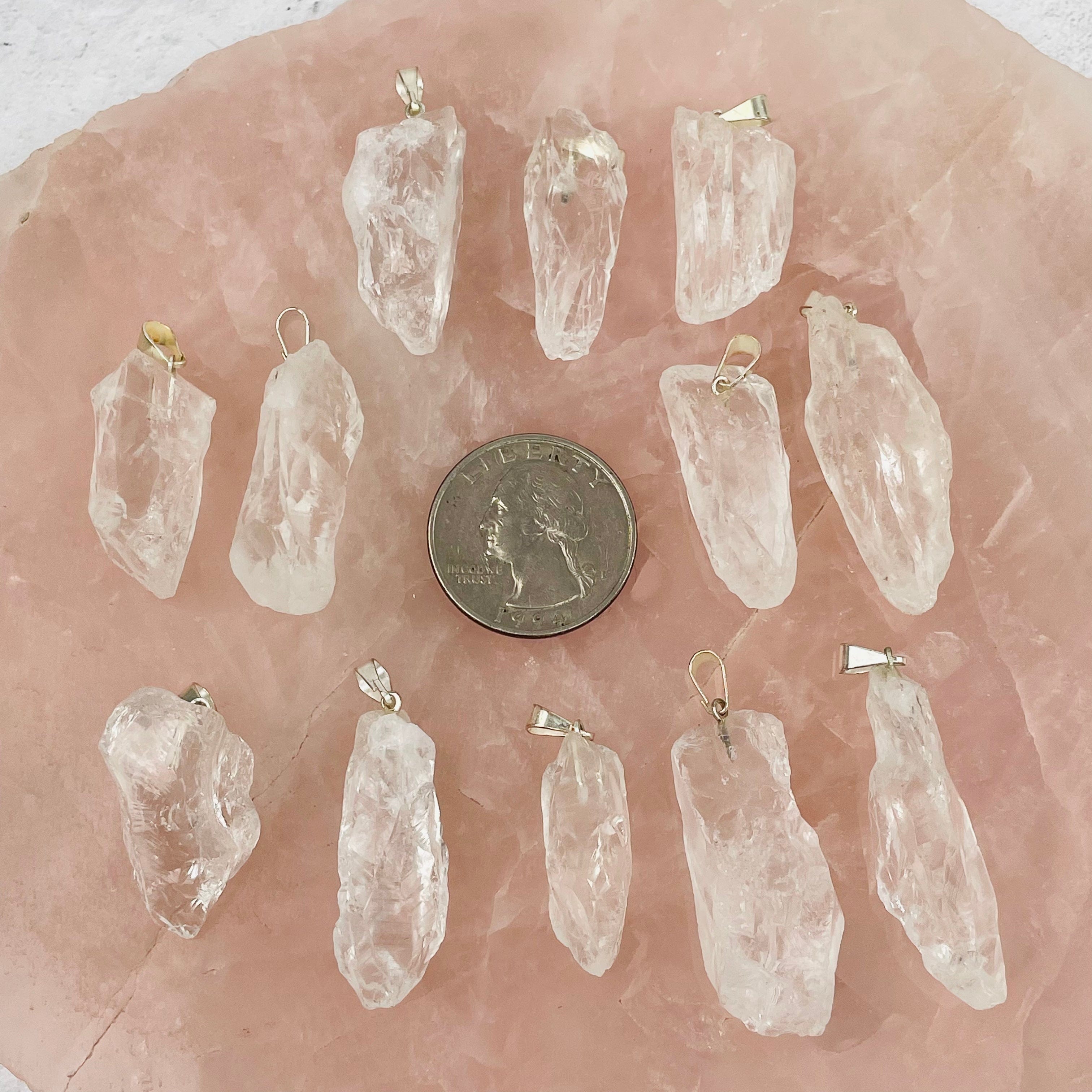 Crystal Quartz - Rough Stone Pendants with Silver Plated Bail