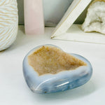 Agate Geode Heart with Druzy - Polished Crystal Heart