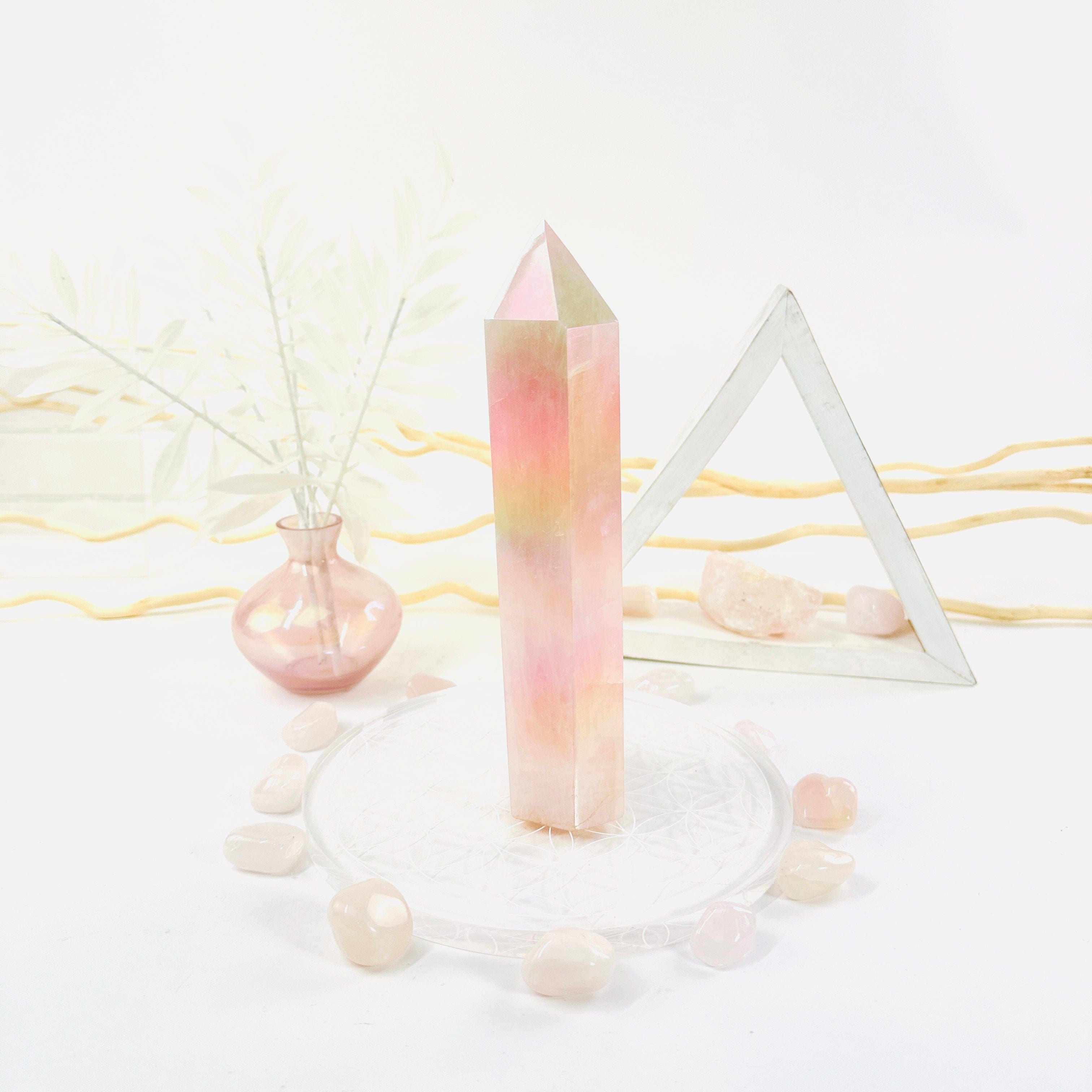 Angel Aura Rose Quartz Tower - Crystal Tower