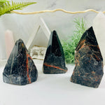 Black Tourmaline with Red Hematite - Semi-Polished Crystal Points - AS IS