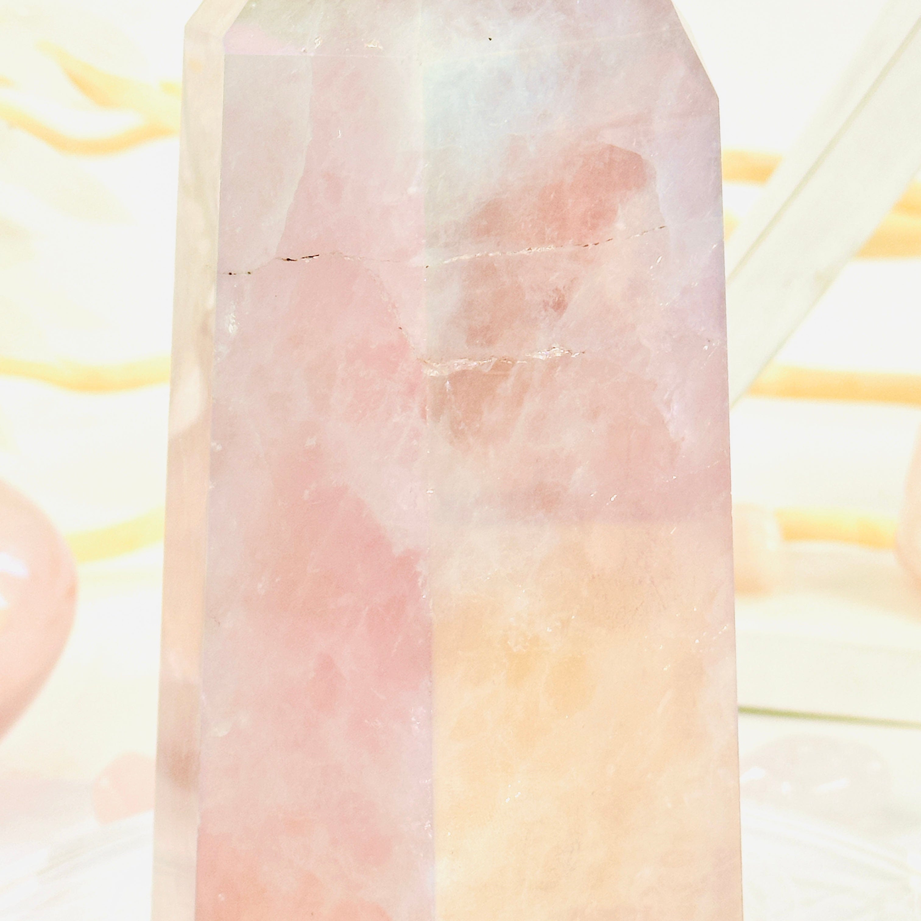 Angel Aura Rose Quartz Polished Point Crystal with Natural Inclusions