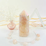 Angel Aura Rose Quartz Polished Point Crystal with Natural Inclusions