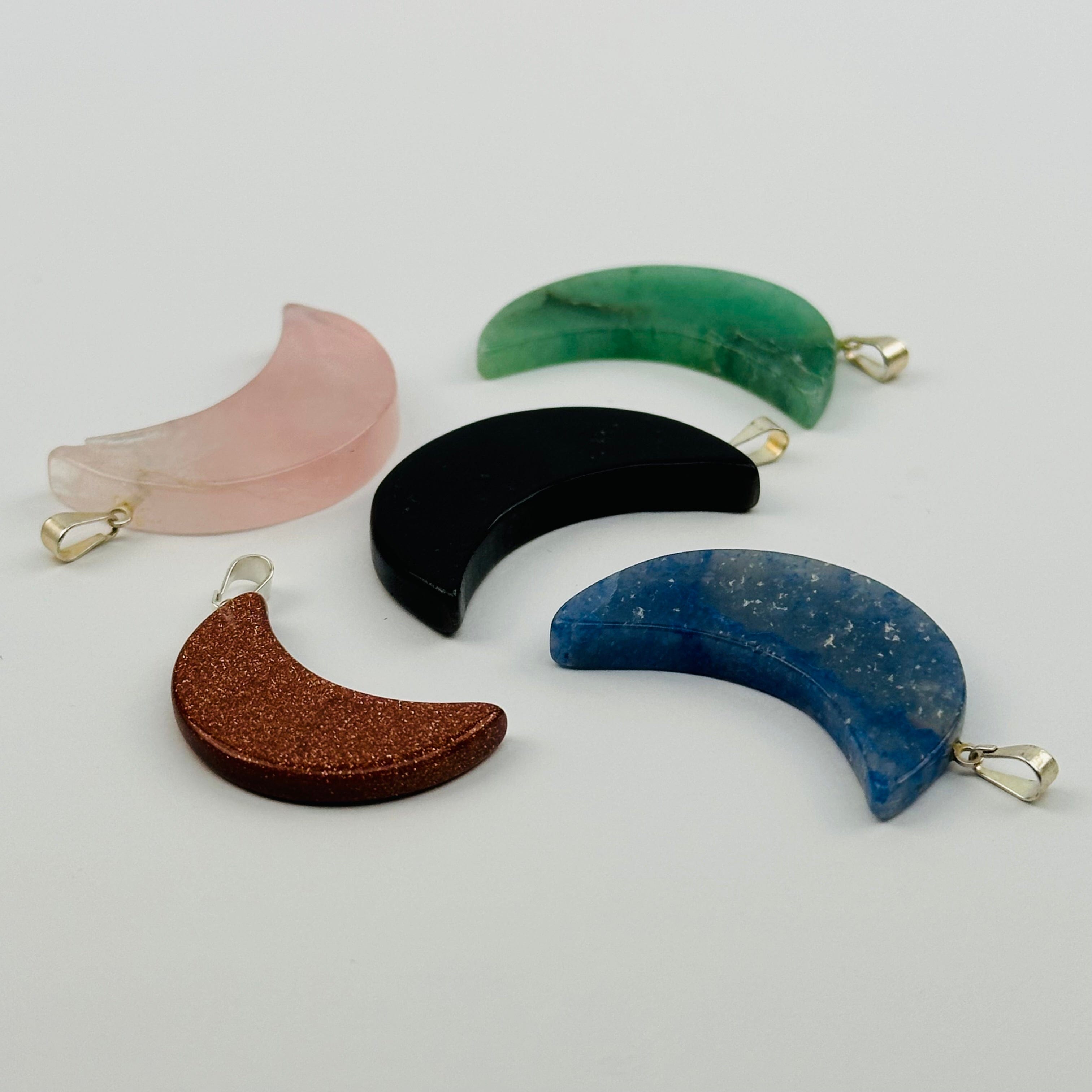 Crescent Moon Crystal Pendant - You Select Gemstone