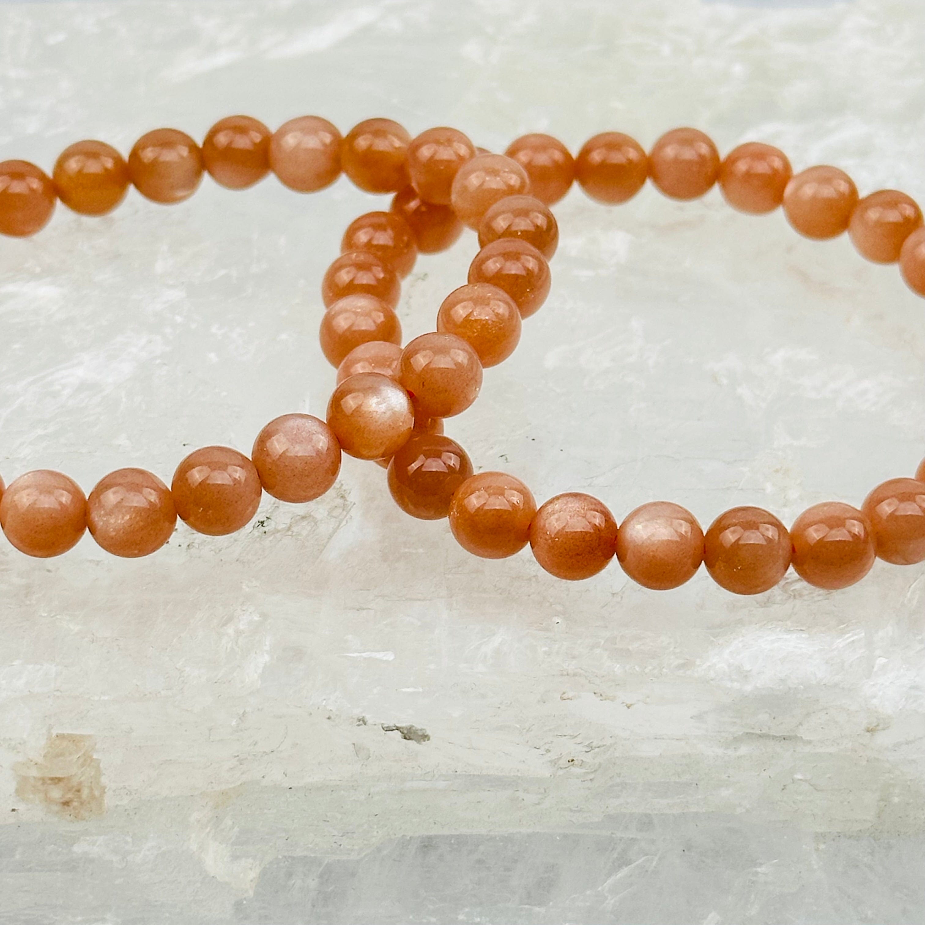 Peach Moonstone Round Bead Bracelets - 7mm -