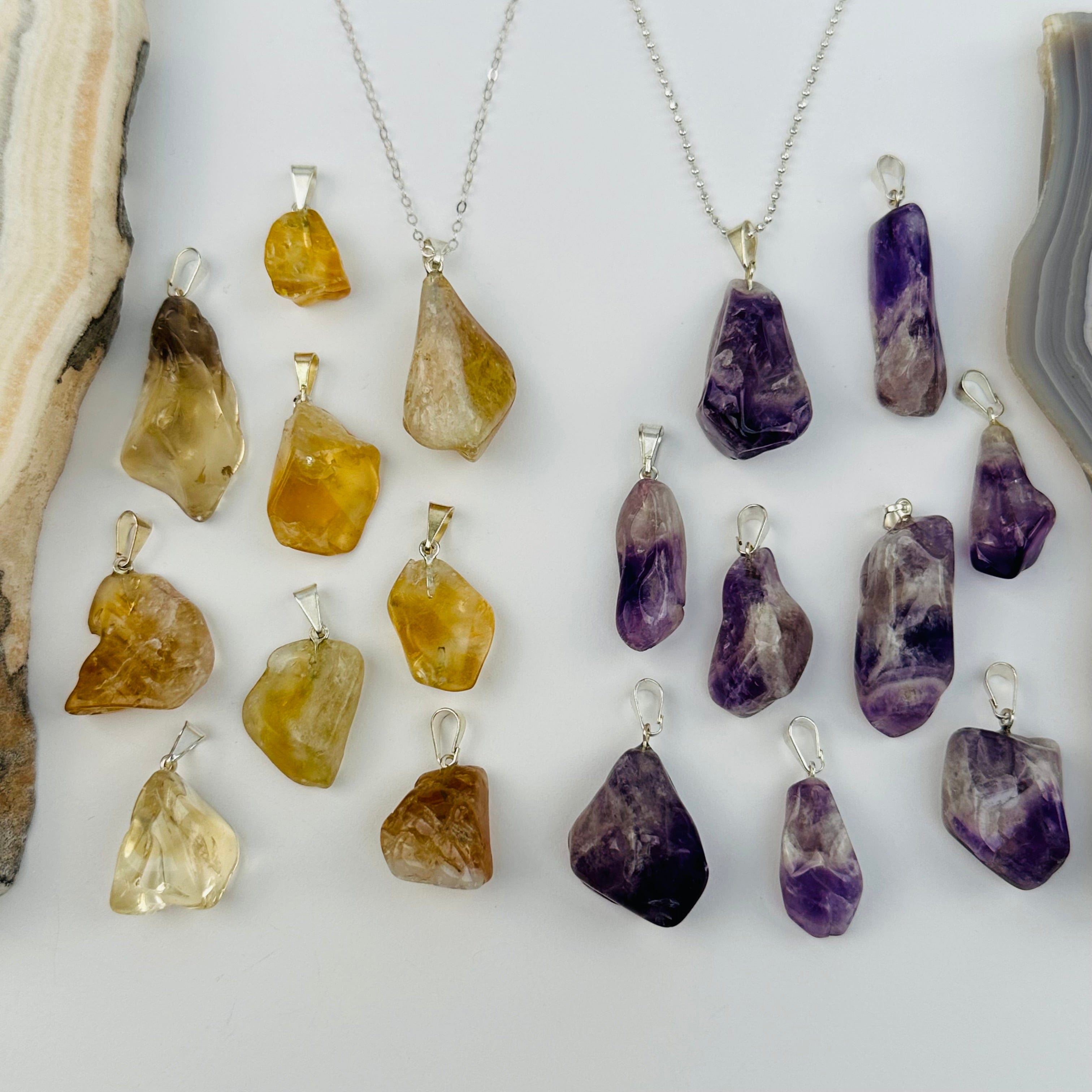 Tumbled Gemstone Crystal Pendants - Citrine or Chevron Amethyst -