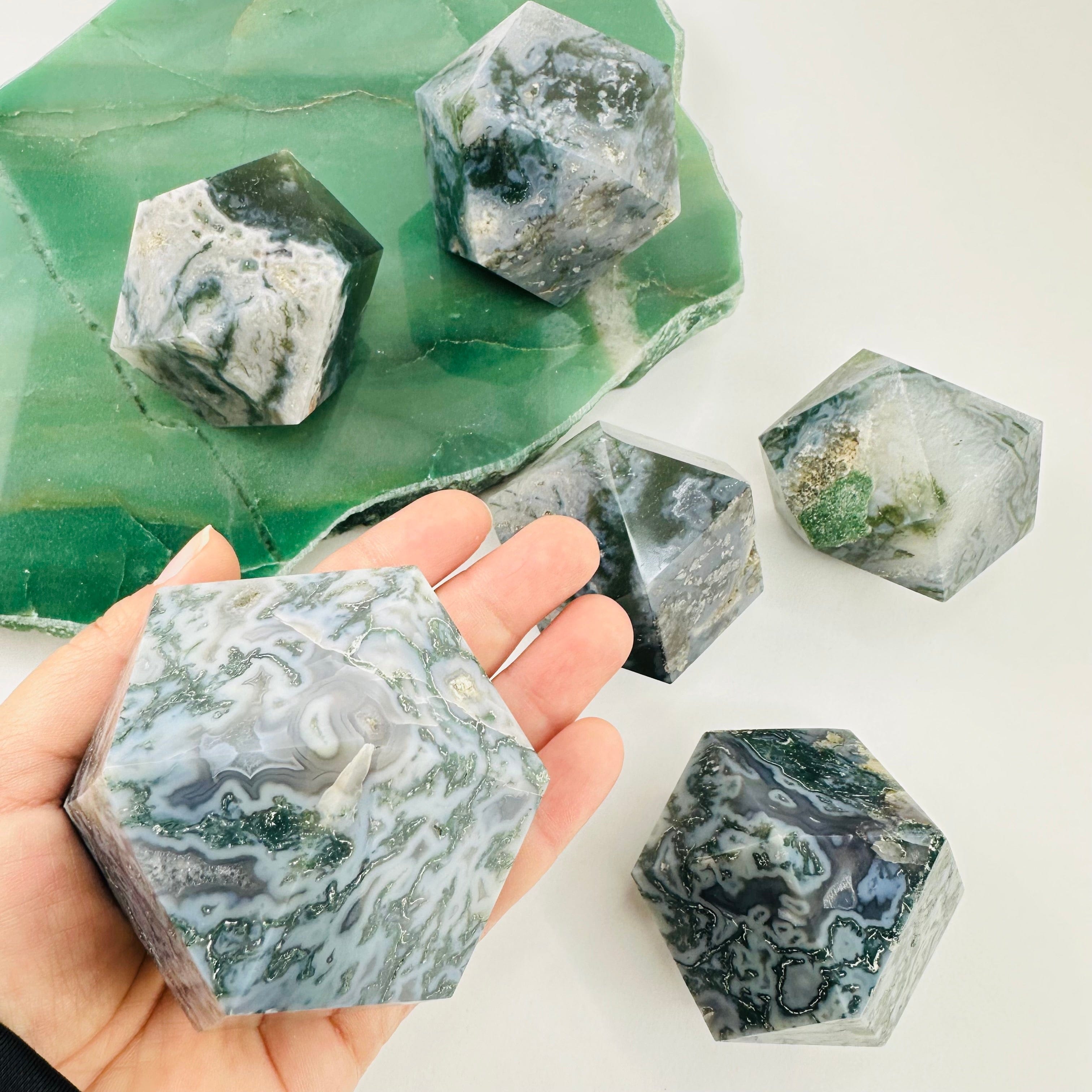 Moss Agate Geometric Crystals Spiritual Stones - By Weight -