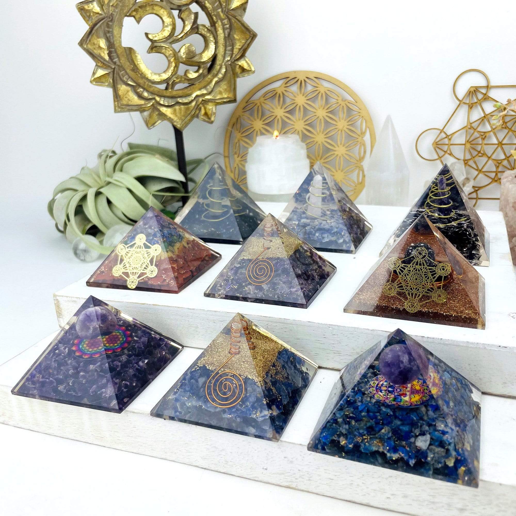 Orgone Tourmaline with Amethyst Point Pyramid - Chakra Reiki Metaphysical Pyramids