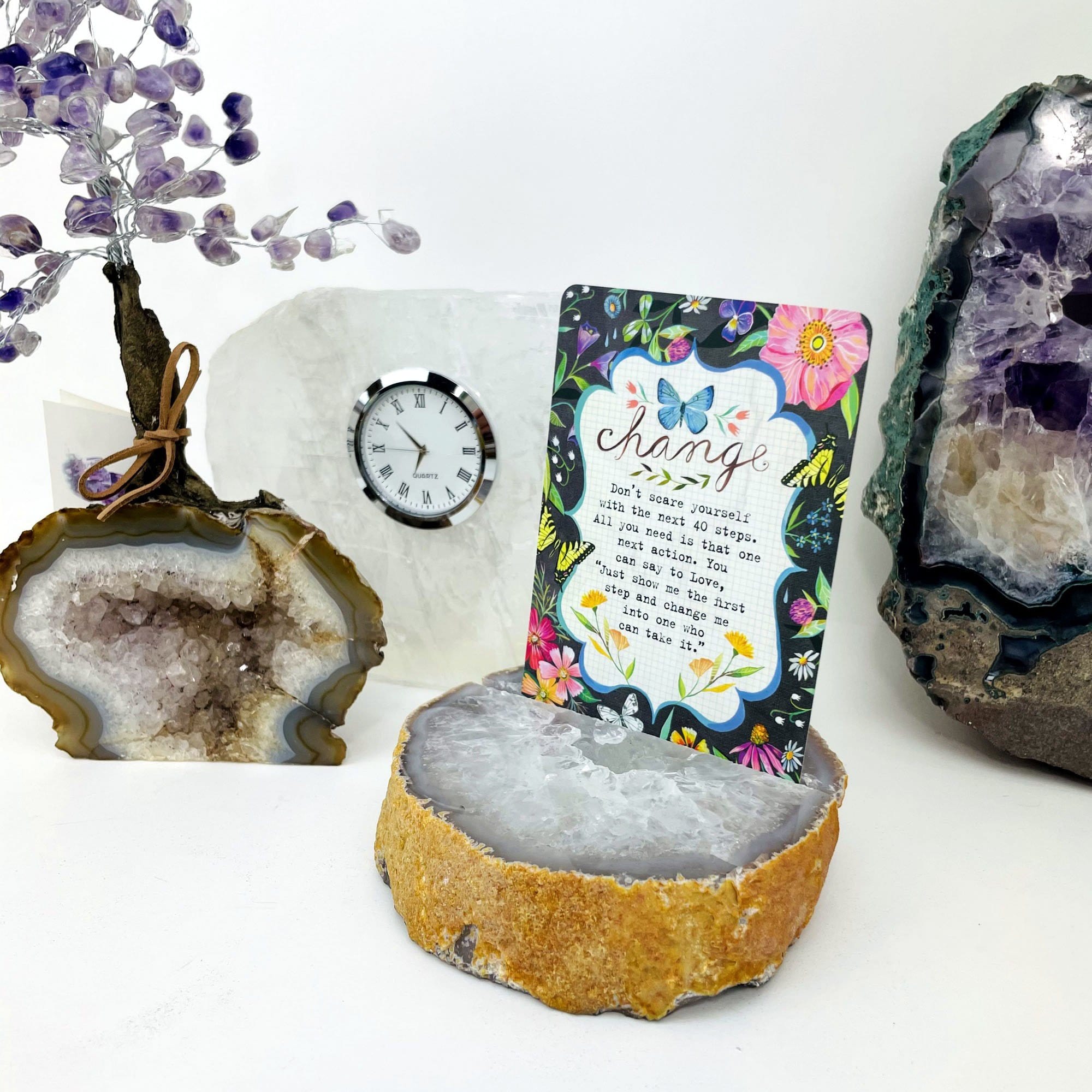 Agate Slice Pen Holder - Card Holder - Home Decor Crystals