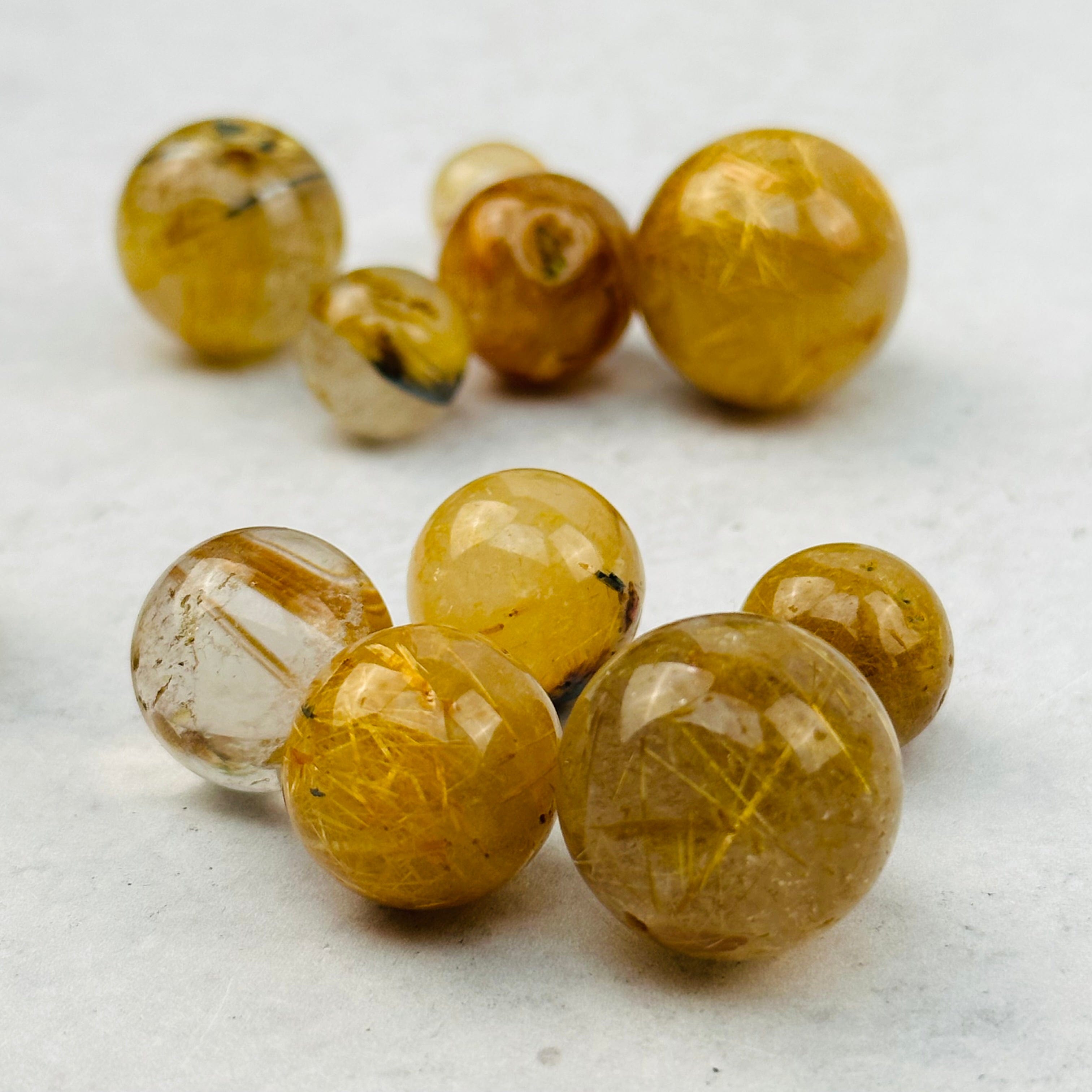 5pc Gold Rutilated Crystal Quartz Spheres - High Quality -