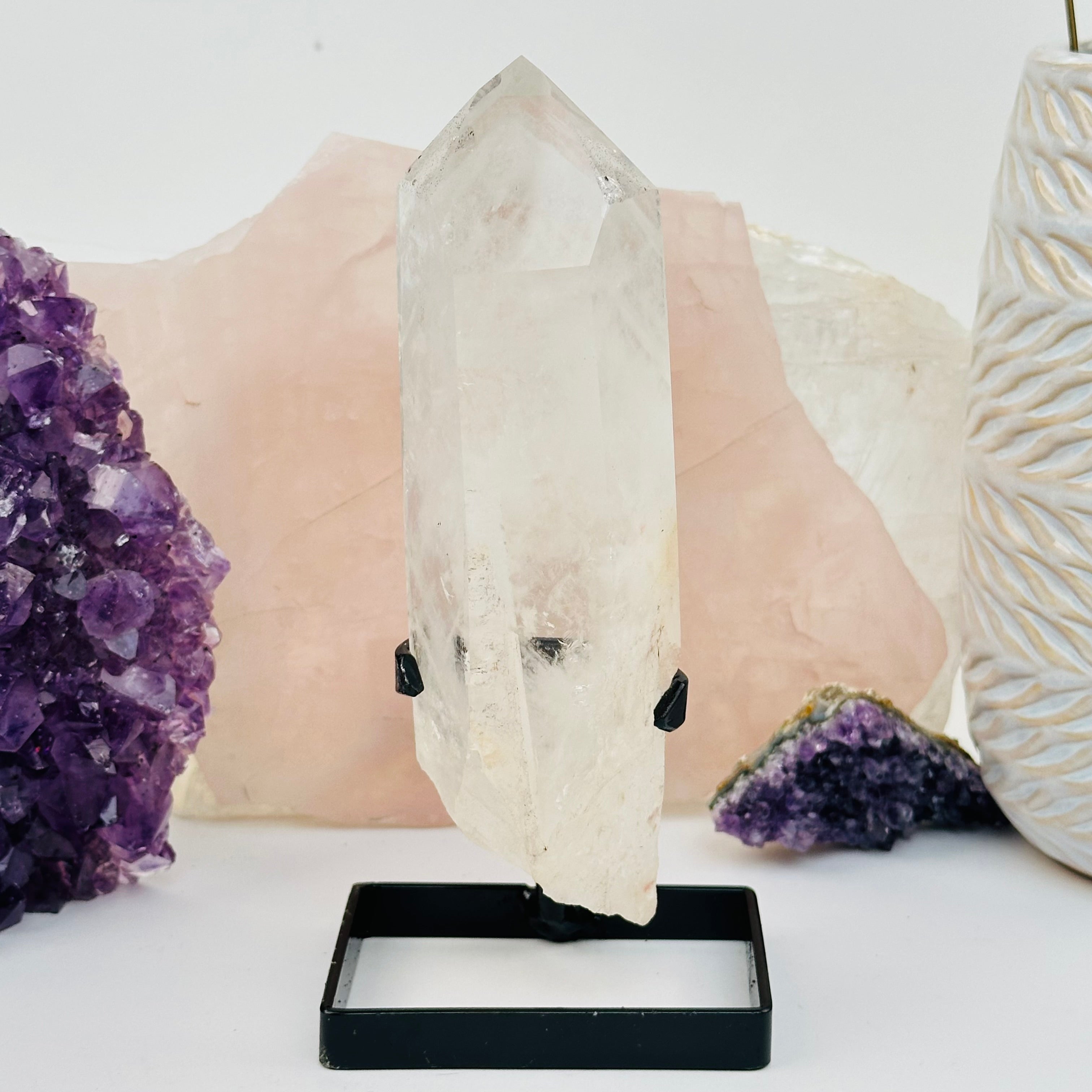 Crystal Quartz Point with Phantoms on Stand