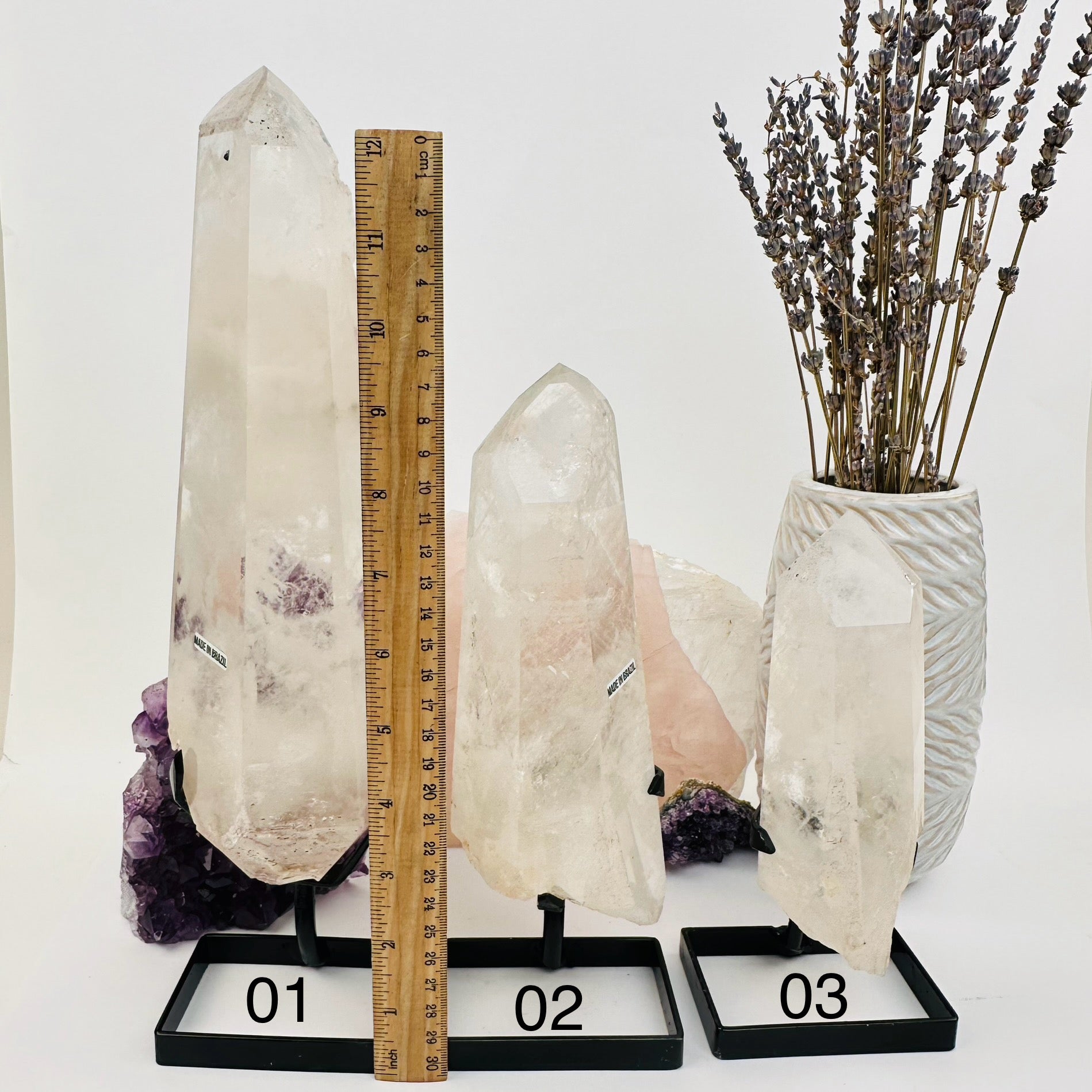 Crystal Quartz Point with Phantoms on Stand