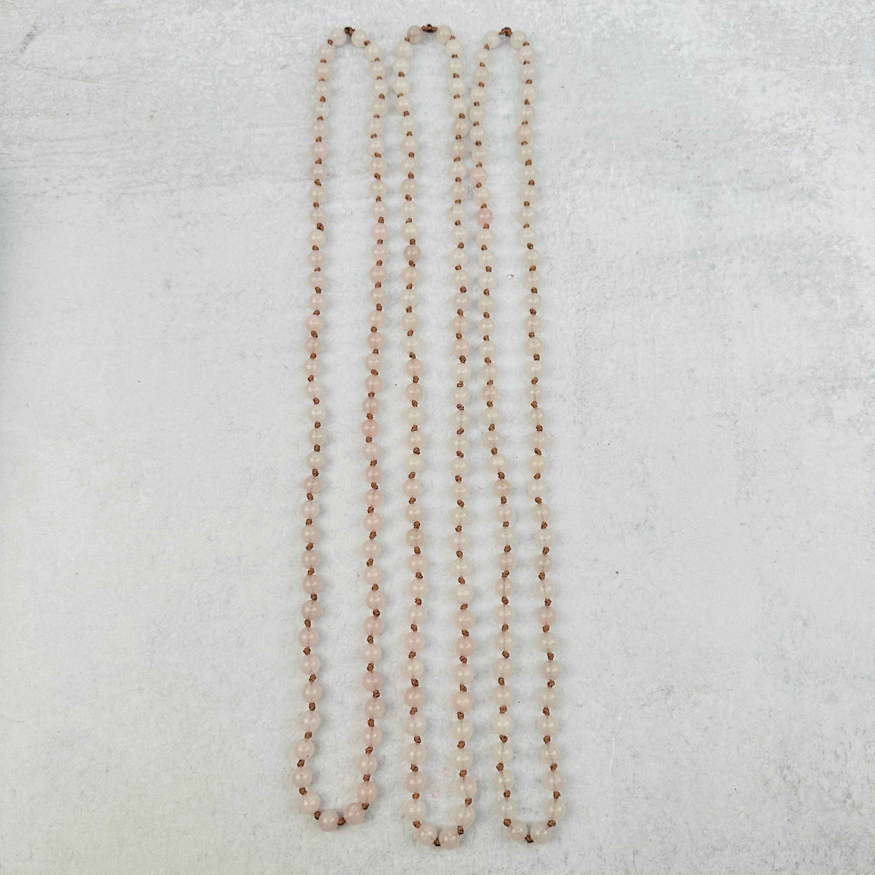 Rose Quartz Crystal Gemstone Knotted Necklace - Mala Necklace Spiritual Jewelry - 28"