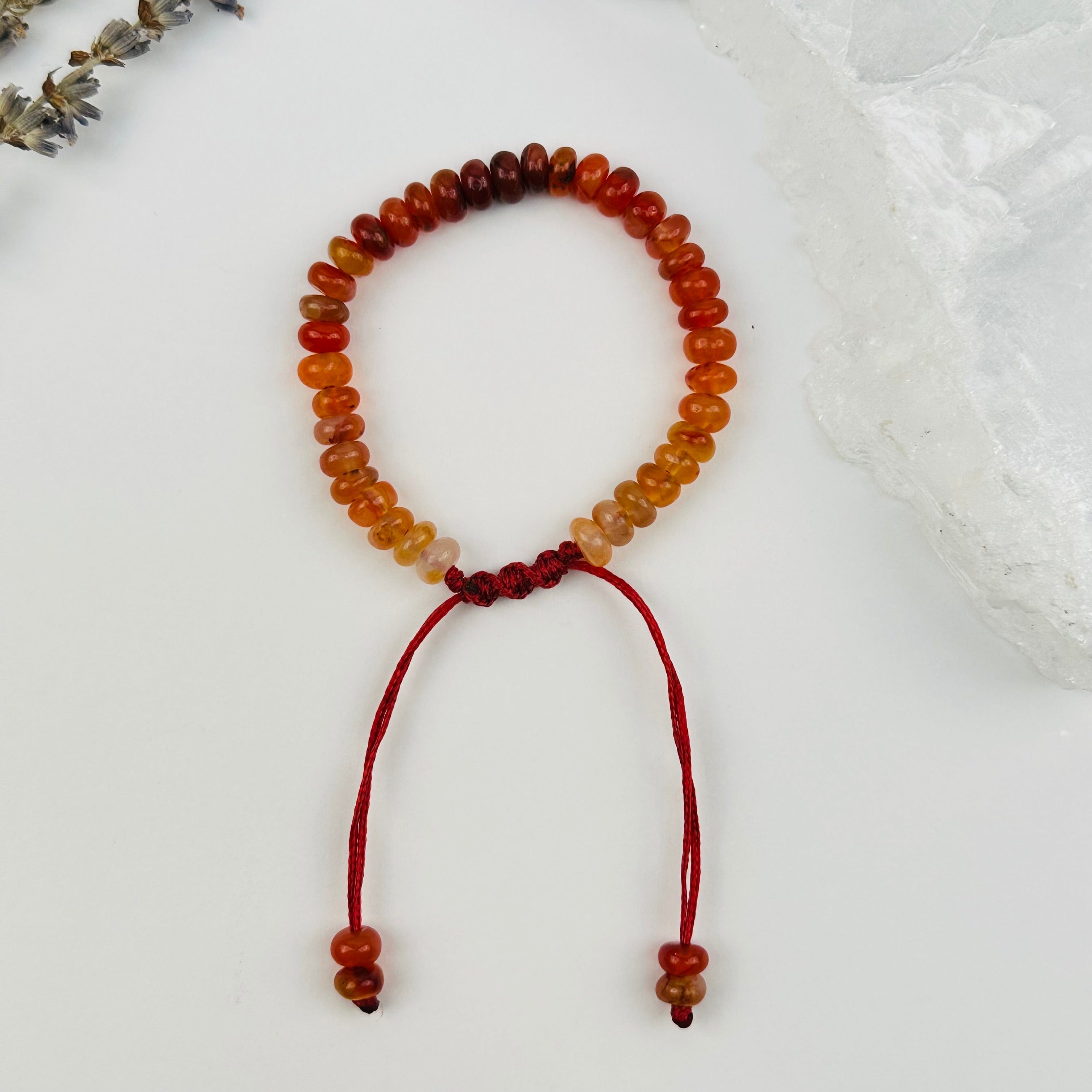 Crystal Carnelian Rondelle Bracelet - Slider Adjustable Closer