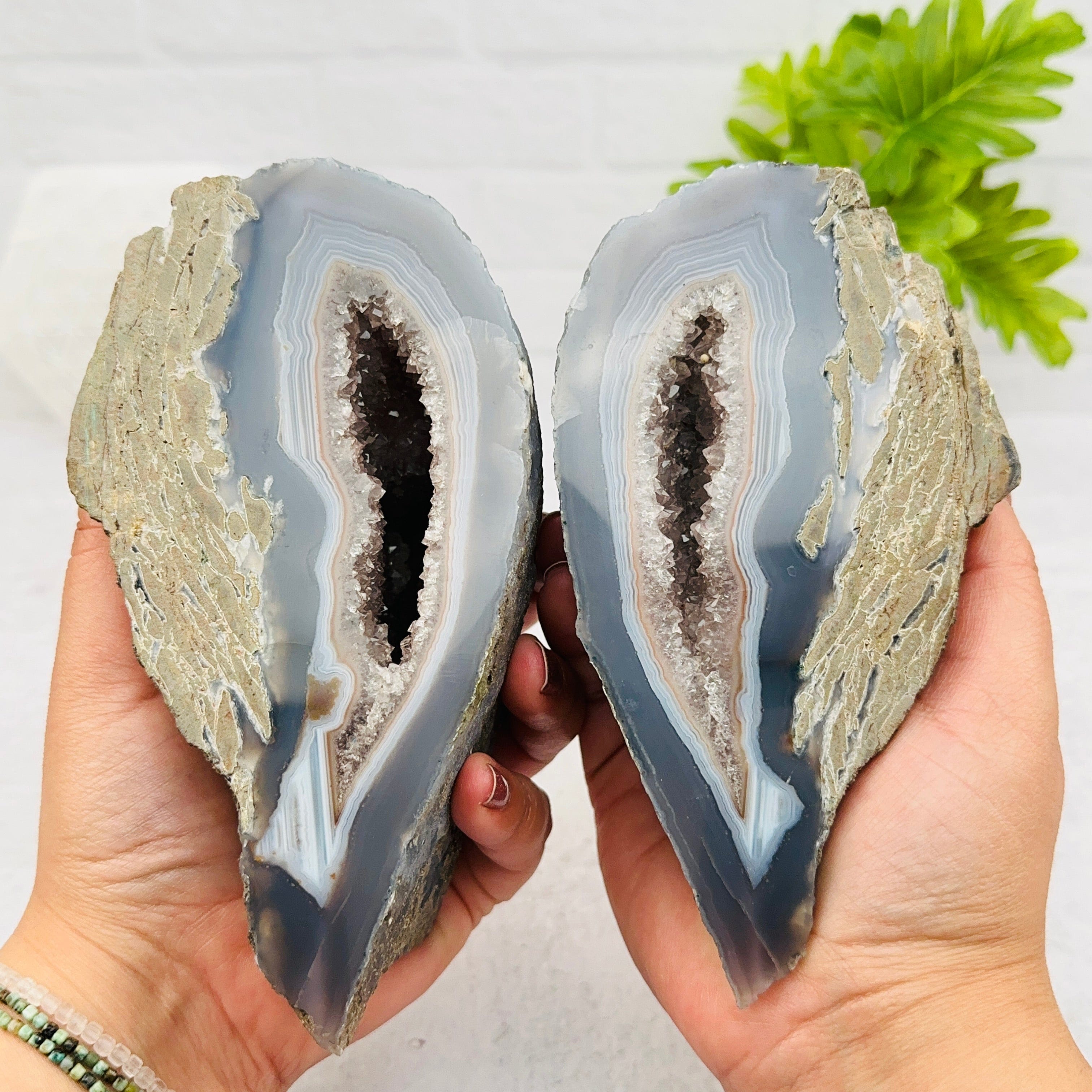 Agate Geode Crystal Pair