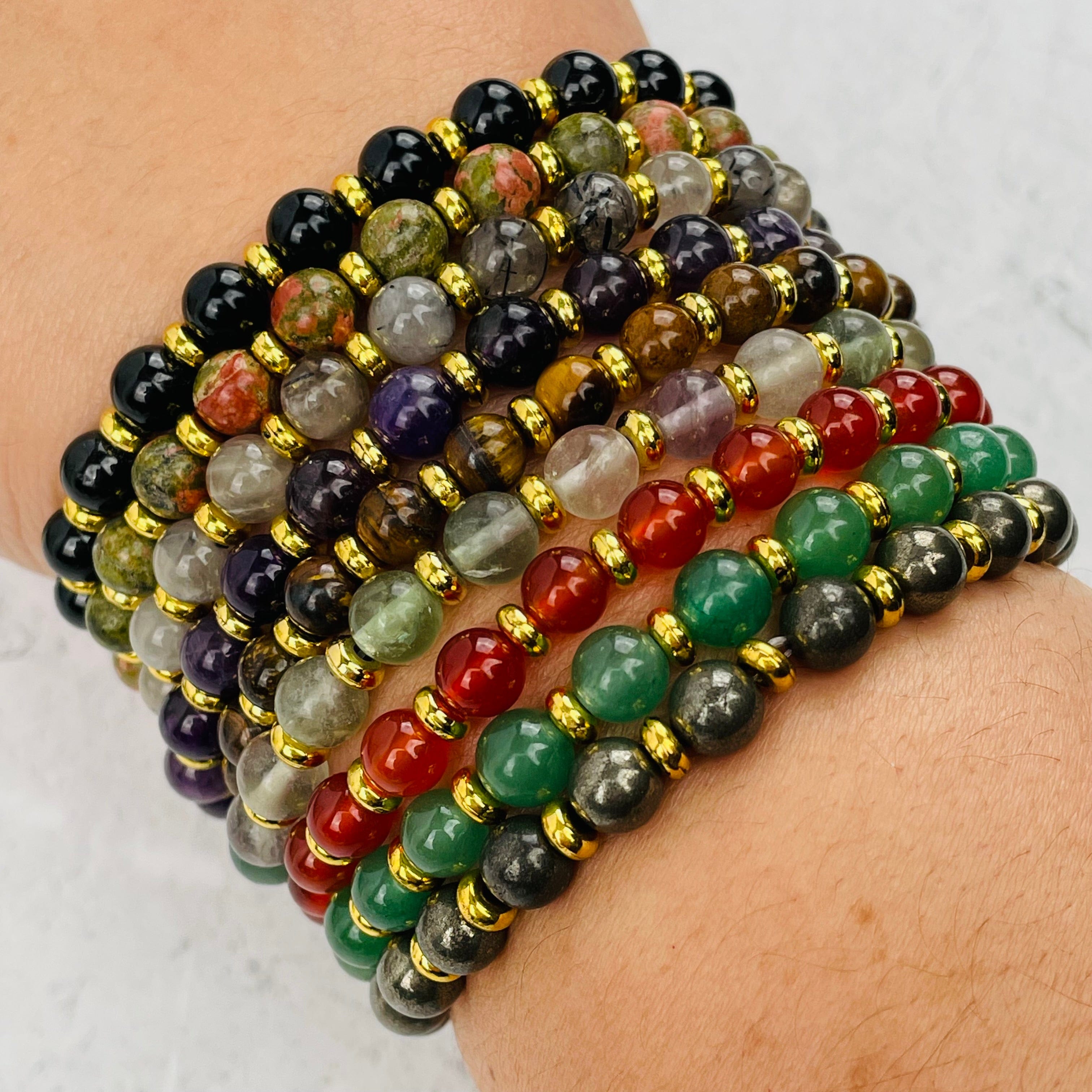 Gemstone Bracelets with Gold Spacers - 6mm