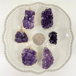 Amethyst Druzy Cluster Pendants with Hoop Bail and Plated Edge