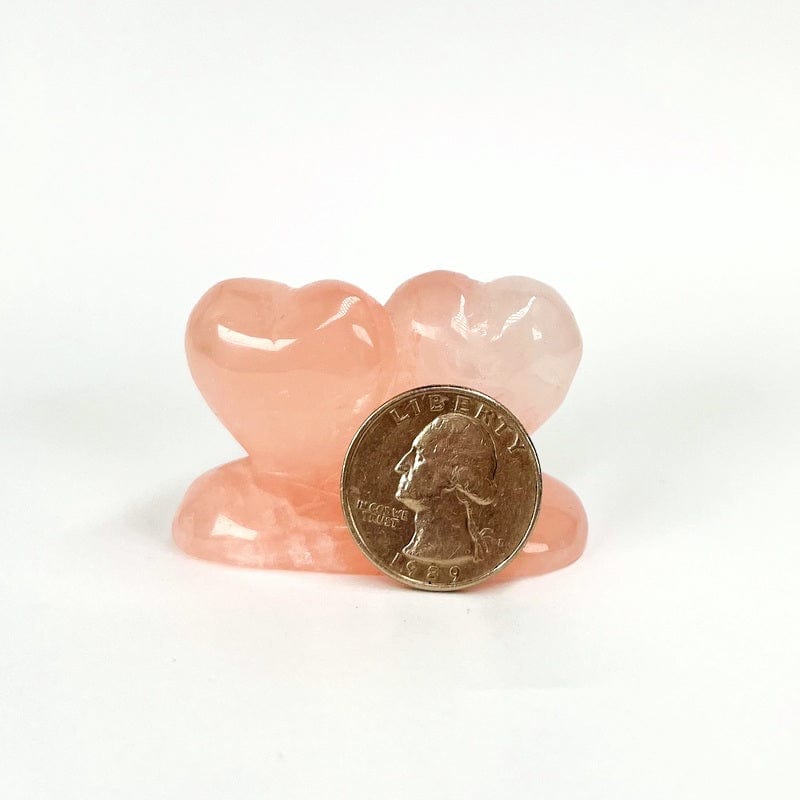 Double Hearts Rose Quartz Carved Stone