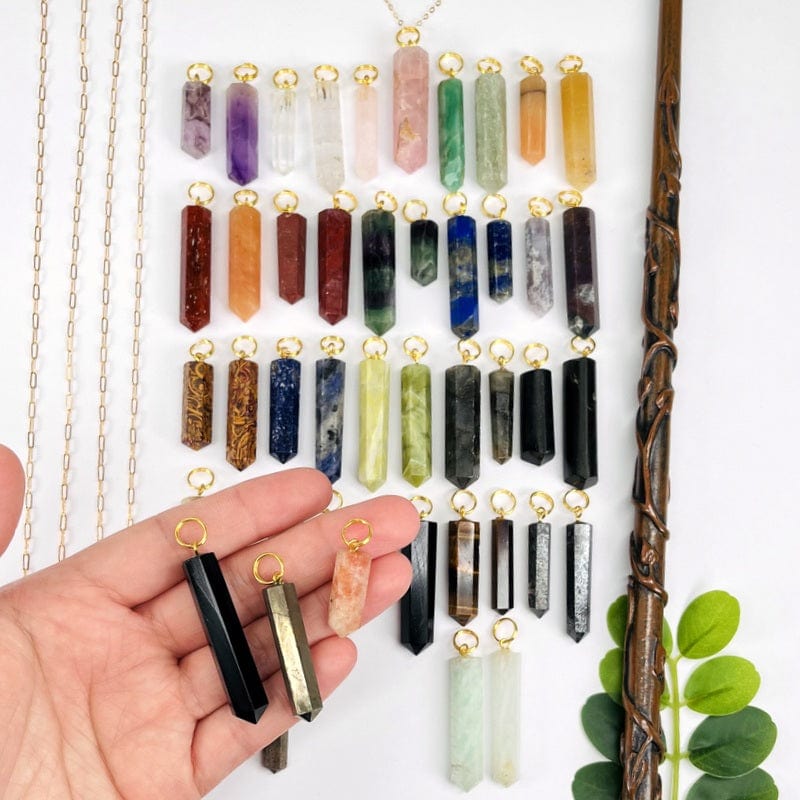 Gemstone Point Pendants with Gold Tone Circle Bail