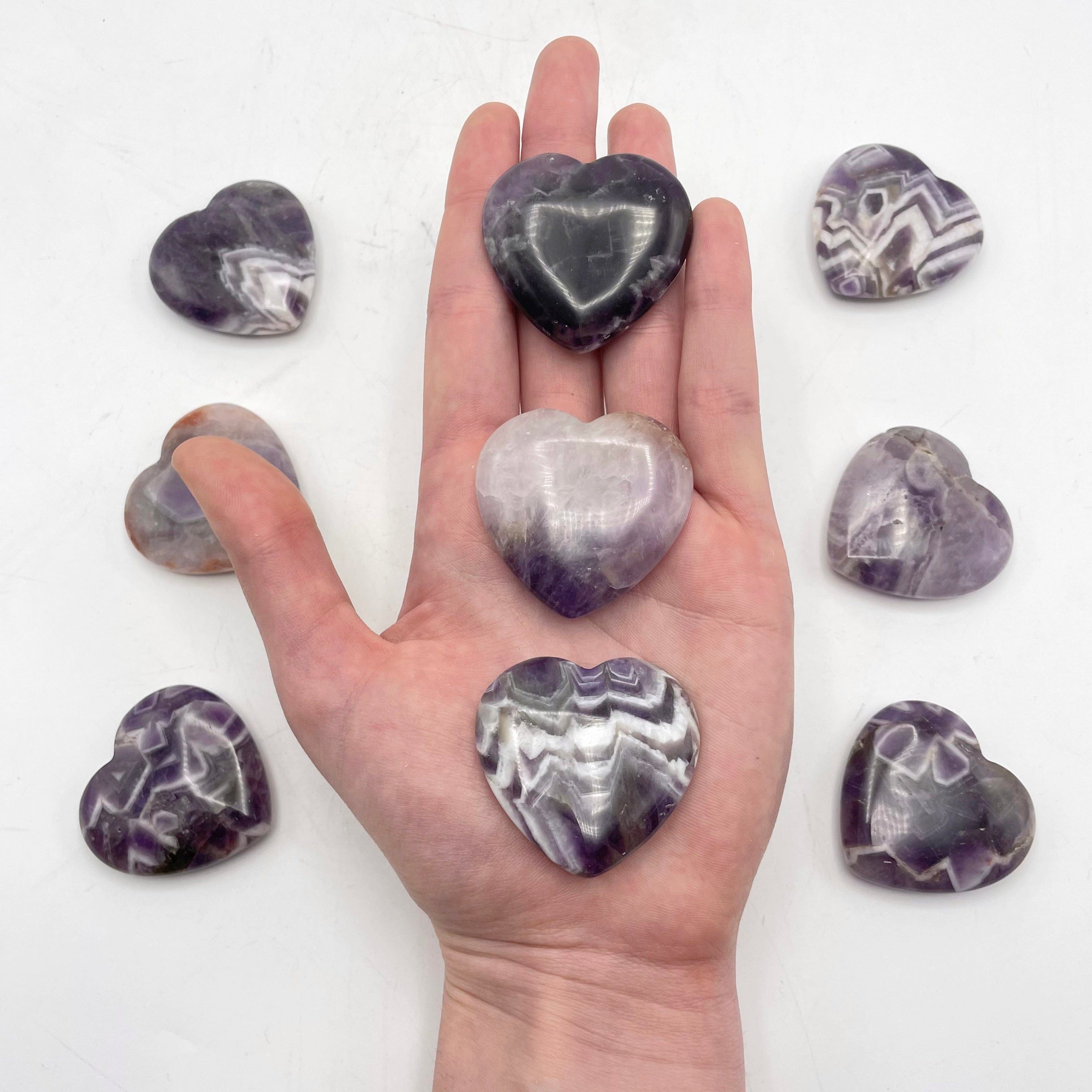 Chevron Amethyst Polished Crystal Hearts