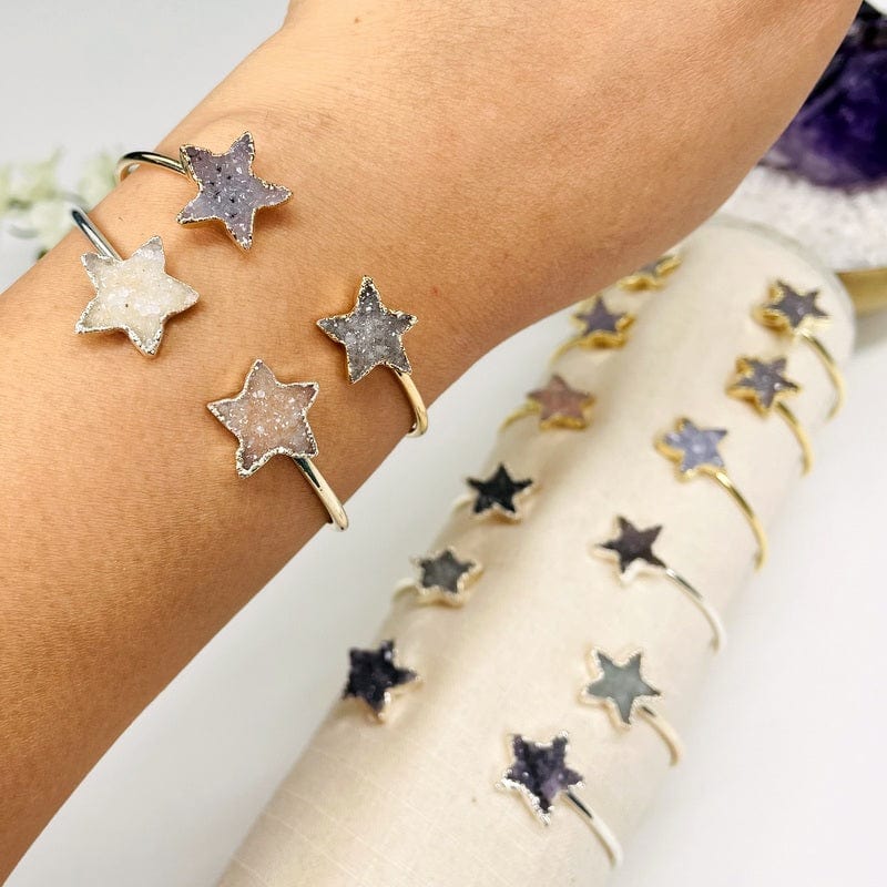 Double Star Druzy Adjustable Bracelet - Silver or Gold -