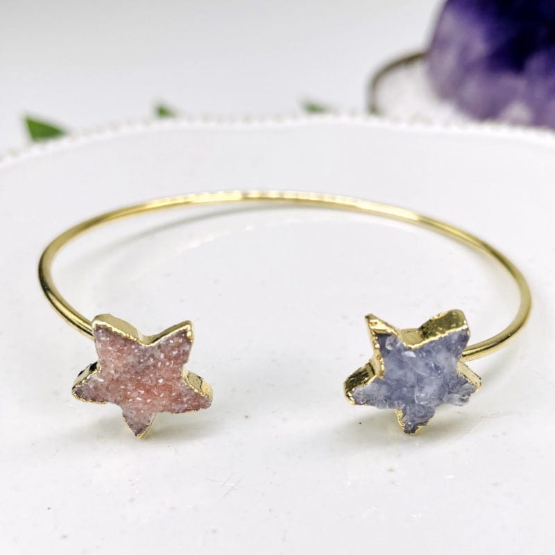 Double Star Druzy Adjustable Bracelet - Silver or Gold -