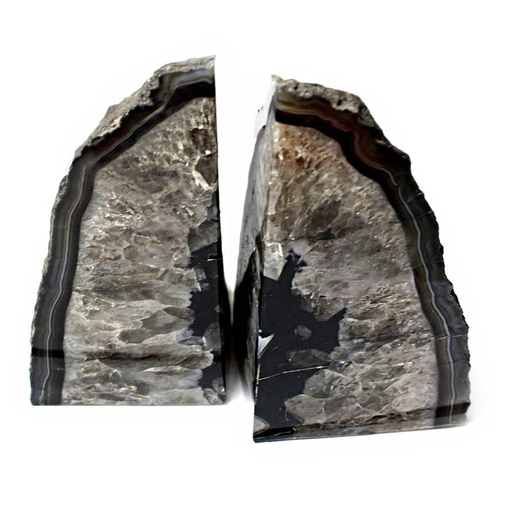 Black Agate Bookend Pair - 6 to 9 lb - Geode Bookend - Home Decor (RK1-24)