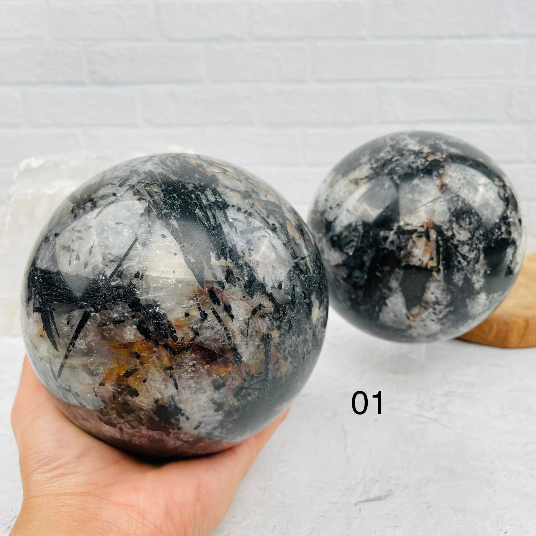 Black Tourmilated Quartz Polished Sphere - You Choose -