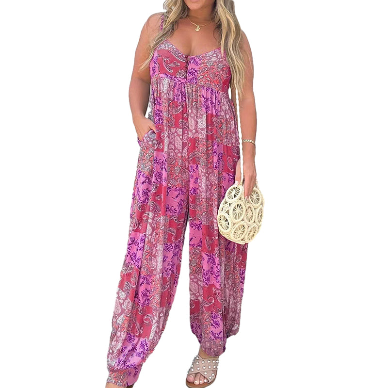 Patchwork Print Loose Jumpsuit