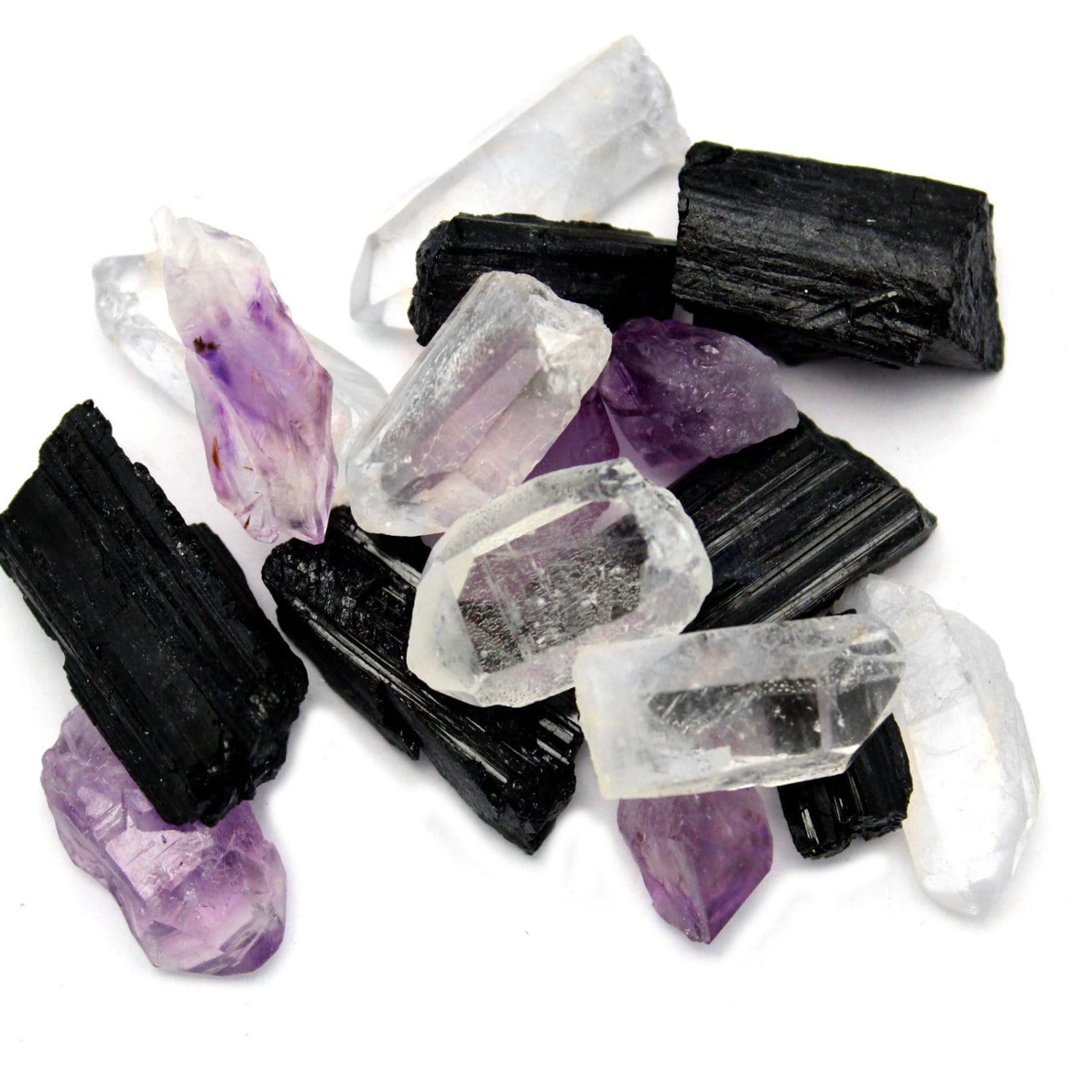 Three Natural Crystal Set - Tourmaline, Crystal Quartz, Amethyst -Set of 3 Stones