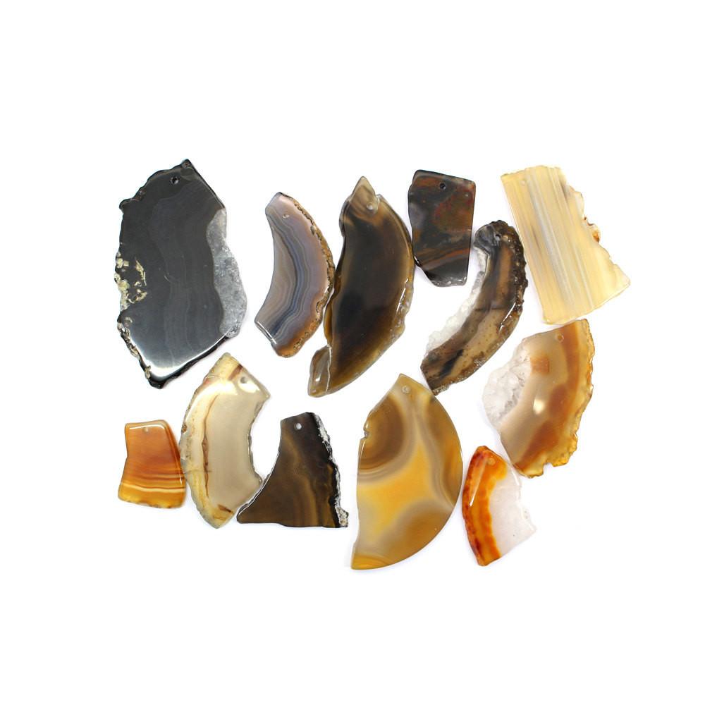 12 pcs Drilled Tumbled Agate Slices - Natural Stones - Agate Jewlery - Brazilian Crystals and Stones (3BROWNSHELF-56)